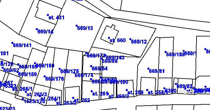 Parcela st. 669/143 v KÚ Strachotín, Katastrální mapa