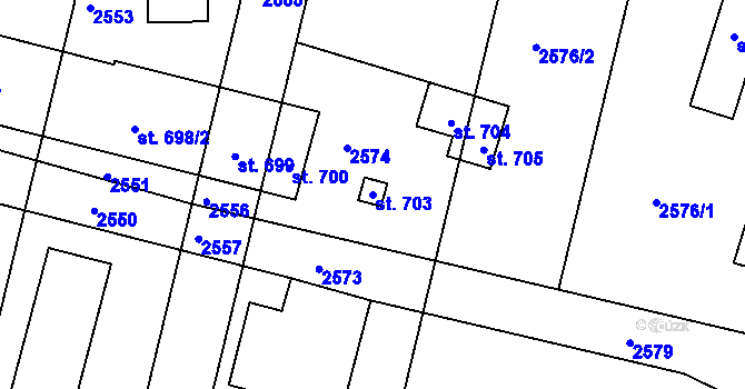 Parcela st. 703 v KÚ Strachotín, Katastrální mapa