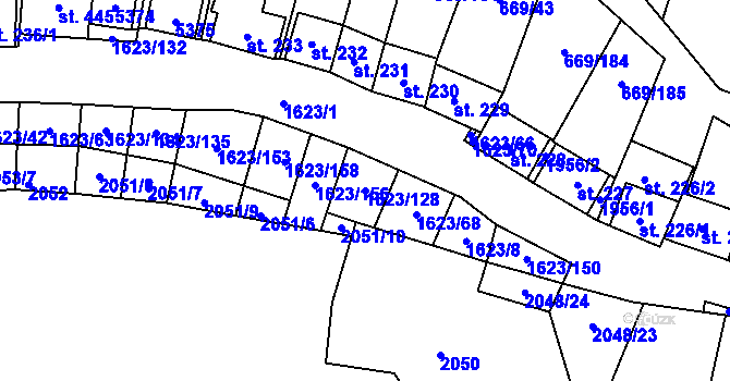 Parcela st. 1623/128 v KÚ Strachotín, Katastrální mapa