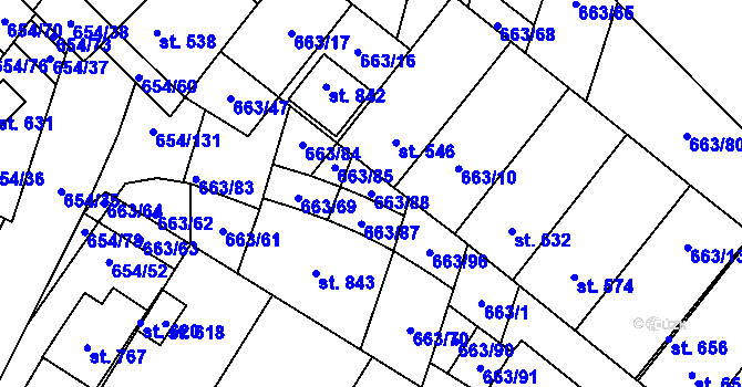 Parcela st. 663/88 v KÚ Strachotín, Katastrální mapa