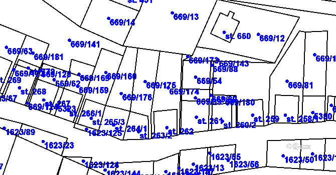 Parcela st. 669/174 v KÚ Strachotín, Katastrální mapa