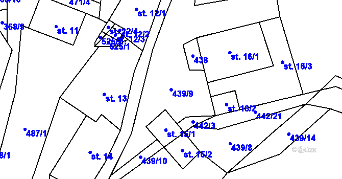 Parcela st. 439/9 v KÚ Strachujov, Katastrální mapa