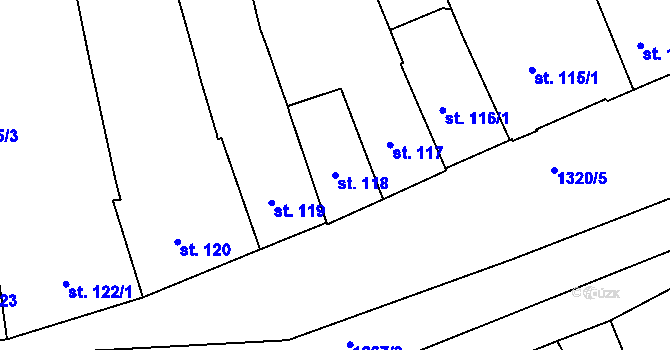 Parcela st. 118 v KÚ Strakonice, Katastrální mapa