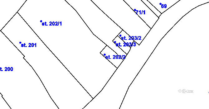 Parcela st. 202/2 v KÚ Strakonice, Katastrální mapa