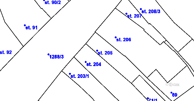 Parcela st. 205 v KÚ Strakonice, Katastrální mapa
