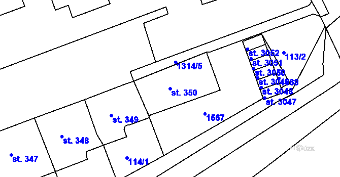 Parcela st. 350 v KÚ Strakonice, Katastrální mapa