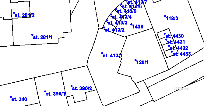 Parcela st. 413/1 v KÚ Strakonice, Katastrální mapa