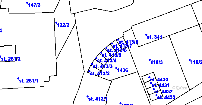 Parcela st. 413/5 v KÚ Strakonice, Katastrální mapa