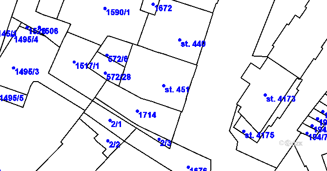 Parcela st. 451 v KÚ Strakonice, Katastrální mapa