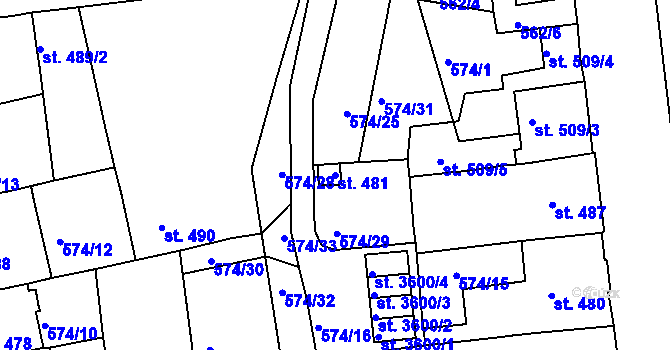 Parcela st. 481 v KÚ Strakonice, Katastrální mapa