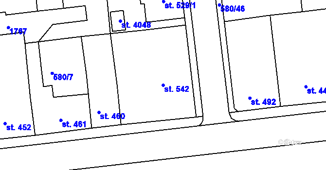 Parcela st. 542 v KÚ Strakonice, Katastrální mapa