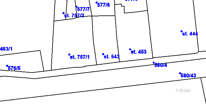 Parcela st. 543 v KÚ Strakonice, Katastrální mapa