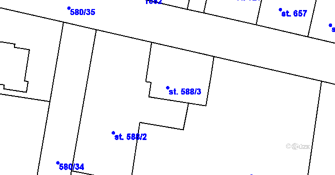 Parcela st. 588/3 v KÚ Strakonice, Katastrální mapa