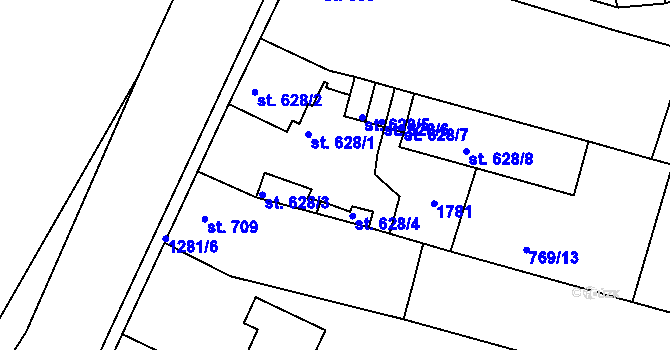 Parcela st. 628/1 v KÚ Strakonice, Katastrální mapa
