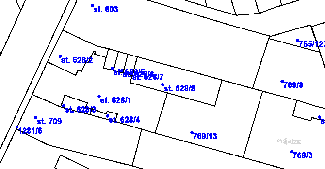 Parcela st. 628/8 v KÚ Strakonice, Katastrální mapa