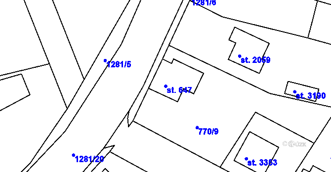 Parcela st. 647 v KÚ Strakonice, Katastrální mapa