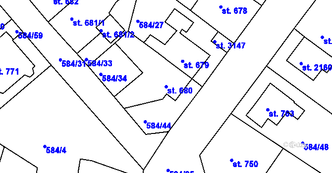 Parcela st. 680 v KÚ Strakonice, Katastrální mapa
