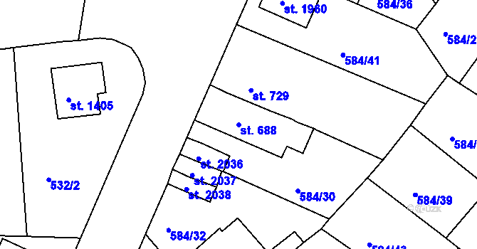Parcela st. 688 v KÚ Strakonice, Katastrální mapa