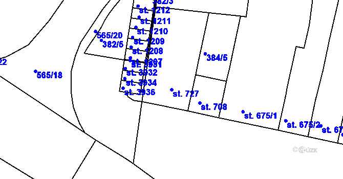 Parcela st. 727 v KÚ Strakonice, Katastrální mapa