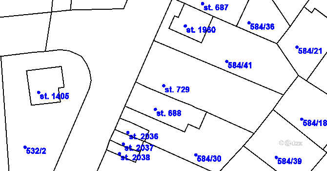 Parcela st. 729 v KÚ Strakonice, Katastrální mapa