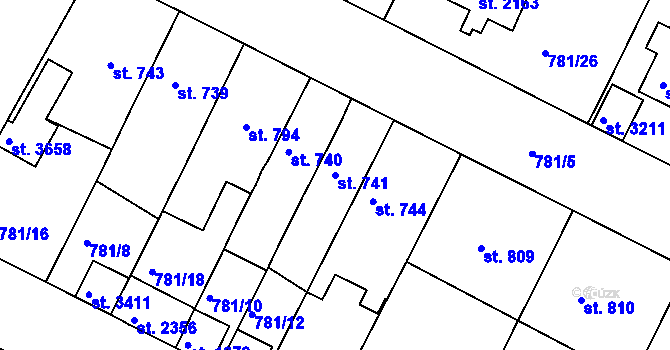 Parcela st. 741 v KÚ Strakonice, Katastrální mapa