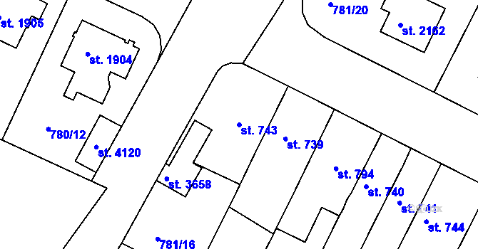 Parcela st. 743 v KÚ Strakonice, Katastrální mapa
