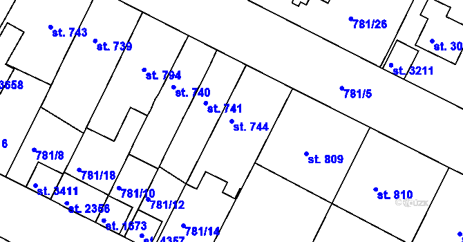Parcela st. 744 v KÚ Strakonice, Katastrální mapa