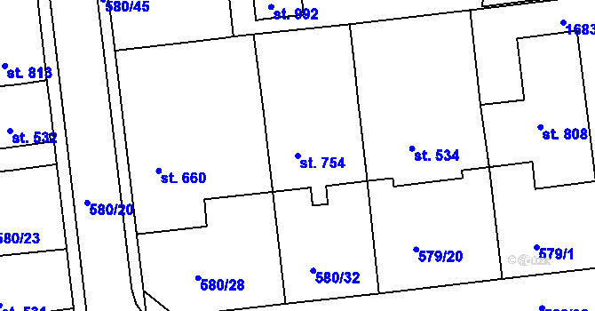 Parcela st. 754 v KÚ Strakonice, Katastrální mapa