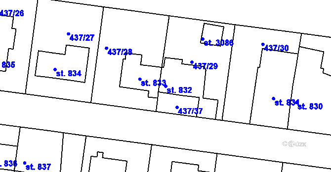 Parcela st. 832 v KÚ Strakonice, Katastrální mapa