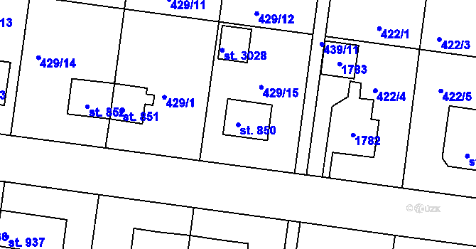 Parcela st. 850 v KÚ Strakonice, Katastrální mapa