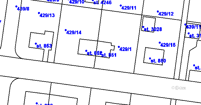 Parcela st. 851 v KÚ Strakonice, Katastrální mapa