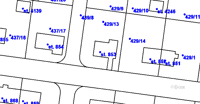 Parcela st. 853 v KÚ Strakonice, Katastrální mapa