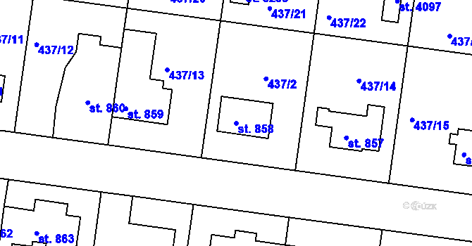 Parcela st. 858 v KÚ Strakonice, Katastrální mapa