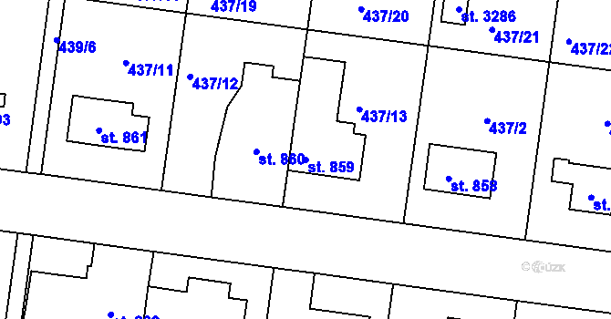 Parcela st. 859 v KÚ Strakonice, Katastrální mapa