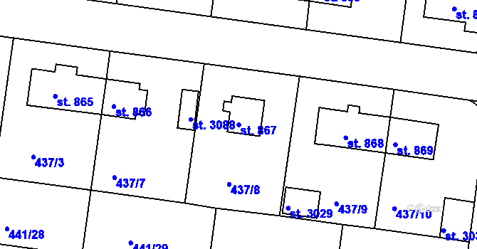 Parcela st. 867 v KÚ Strakonice, Katastrální mapa