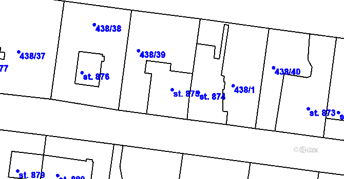 Parcela st. 875 v KÚ Strakonice, Katastrální mapa