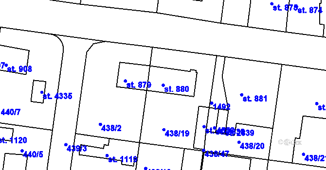 Parcela st. 880 v KÚ Strakonice, Katastrální mapa