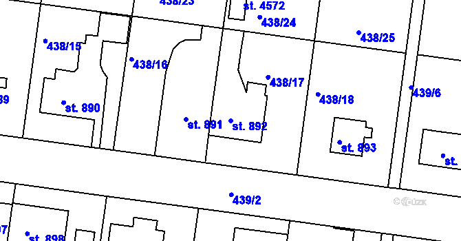 Parcela st. 892 v KÚ Strakonice, Katastrální mapa