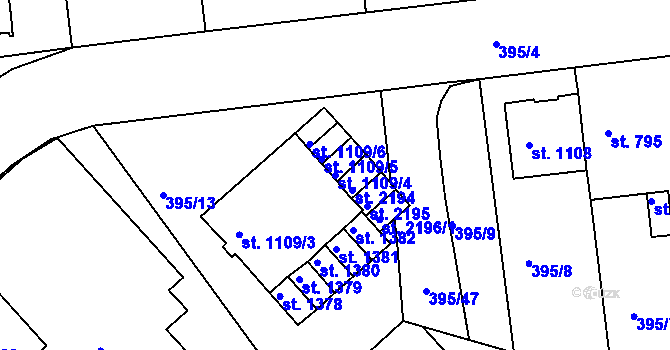 Parcela st. 1109/4 v KÚ Strakonice, Katastrální mapa