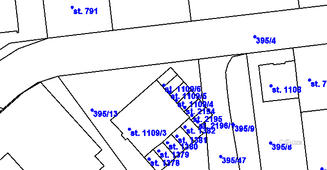 Parcela st. 1109/6 v KÚ Strakonice, Katastrální mapa