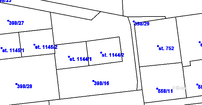 Parcela st. 1144/2 v KÚ Strakonice, Katastrální mapa
