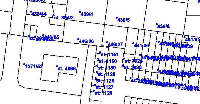 Parcela st. 1151 v KÚ Strakonice, Katastrální mapa