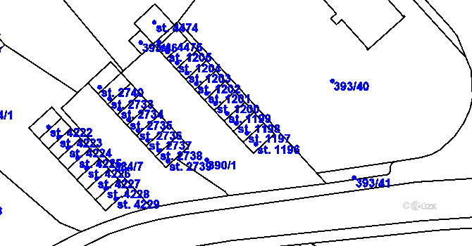 Parcela st. 1198 v KÚ Strakonice, Katastrální mapa