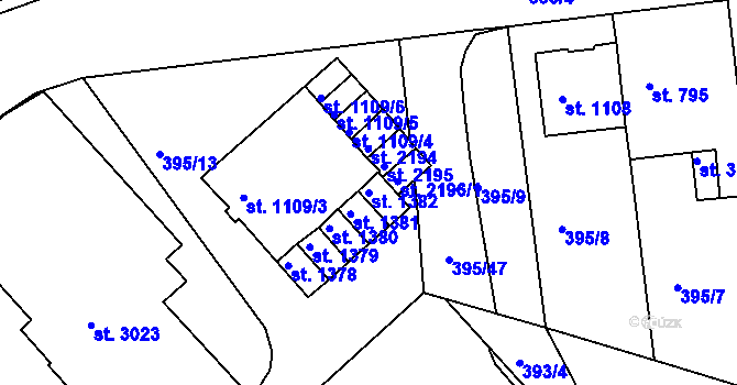 Parcela st. 1382 v KÚ Strakonice, Katastrální mapa