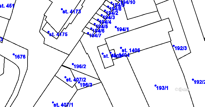 Parcela st. 1408 v KÚ Strakonice, Katastrální mapa