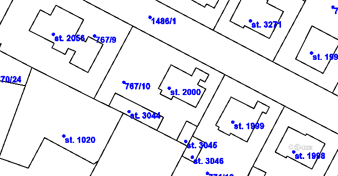 Parcela st. 2000 v KÚ Strakonice, Katastrální mapa