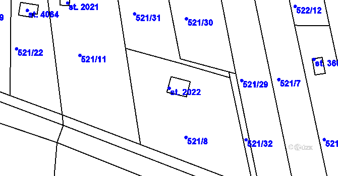 Parcela st. 2022 v KÚ Strakonice, Katastrální mapa