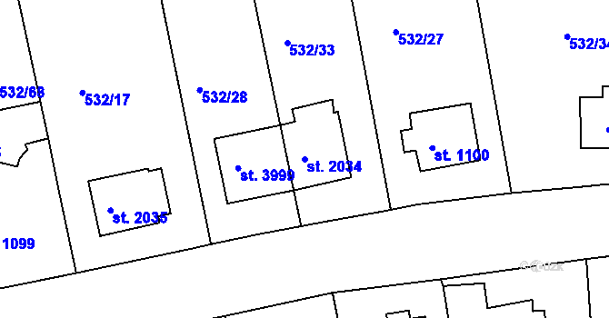 Parcela st. 2034 v KÚ Strakonice, Katastrální mapa