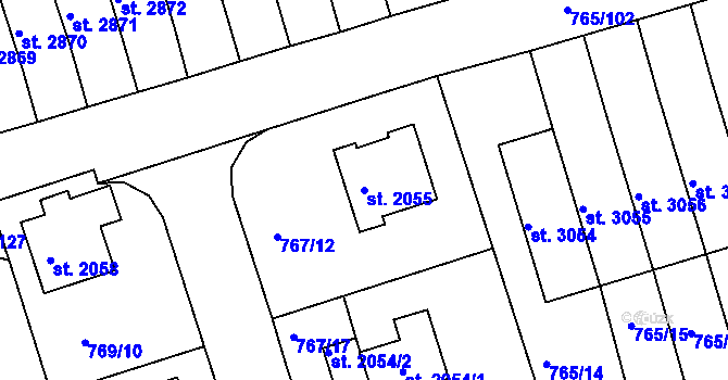 Parcela st. 2055 v KÚ Strakonice, Katastrální mapa