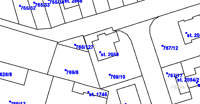 Parcela st. 2058 v KÚ Strakonice, Katastrální mapa